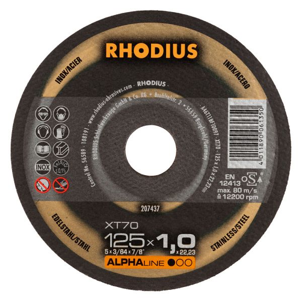 Rhodius Trennscheibe Alpha XT70 Edelstahl und Stahl 125x1,0x22,23 50 Stück