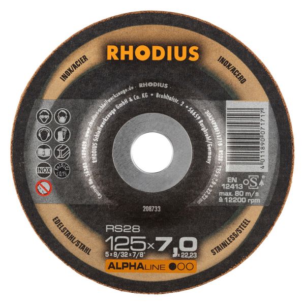 Rhodius Schruppscheibe Alpha RS28 Edelstahl und Stahl 125x7,0x22,23